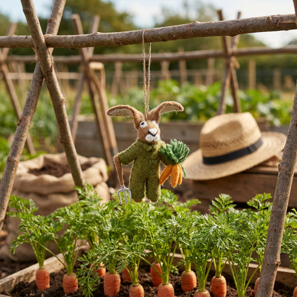 Handmade Felt Gordon the Gardening Hare Hanging Decoration