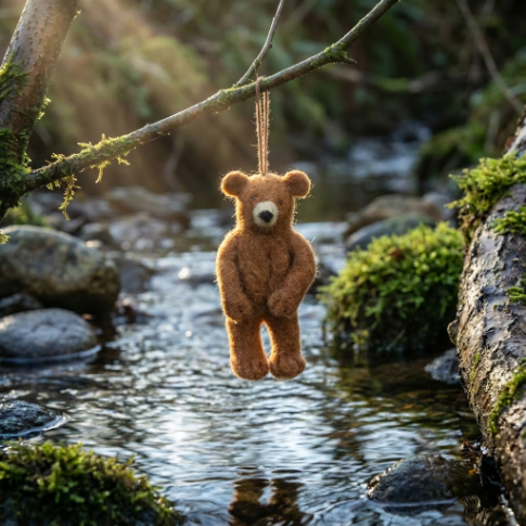 Handmade Felt Grizzly Bear Hanging Felt Decoration