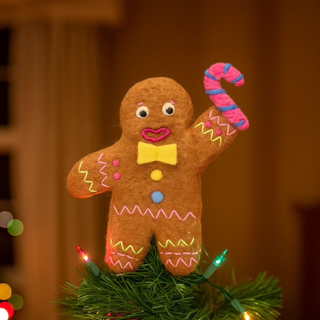 Handmade Felt Groovy Gingerbread Man Christmas Tree Topper