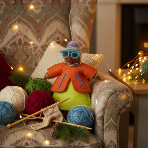 Handmade Felt Groovy Grannies Hanging Decoration