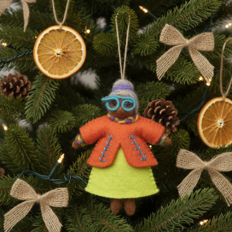 Handmade Felt Groovy Grannies Hanging Decoration