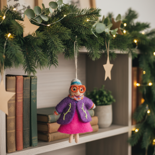 Handmade Felt Groovy Grannies Hanging Decoration