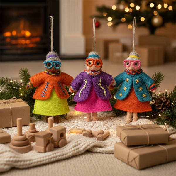 Handmade Felt Groovy Grannies Hanging Decoration