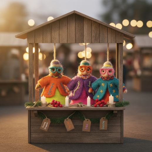 Handmade Felt Groovy Grannies Hanging Decoration