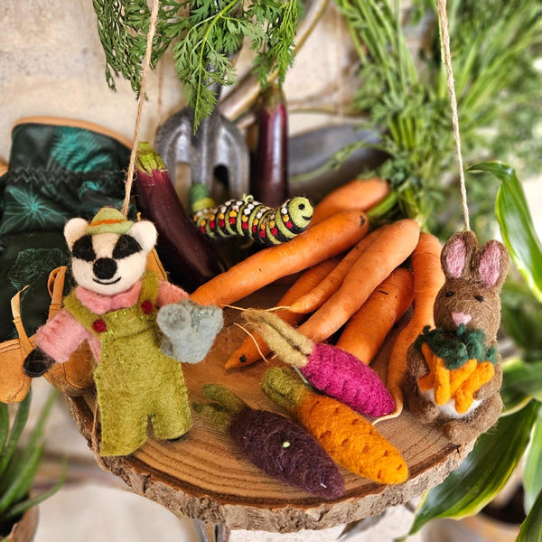 Handmade Felt Gus the Gardening Badger Hanging Decoration
