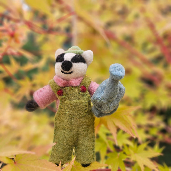 Handmade Felt Gus the Gardening Badger Hanging Decoration