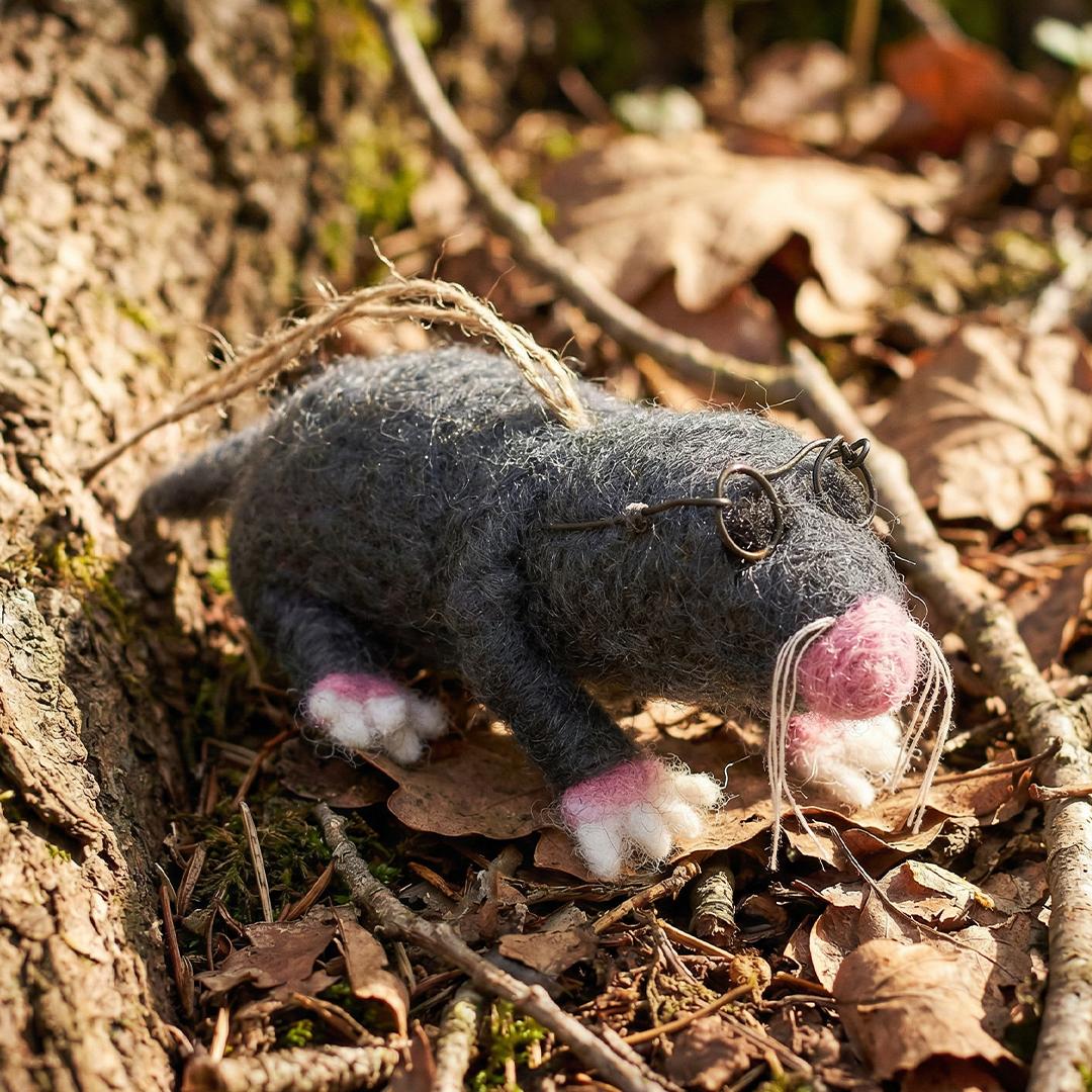 Handmade Felt Hanging Biodegradable Mole with Specs Decoration