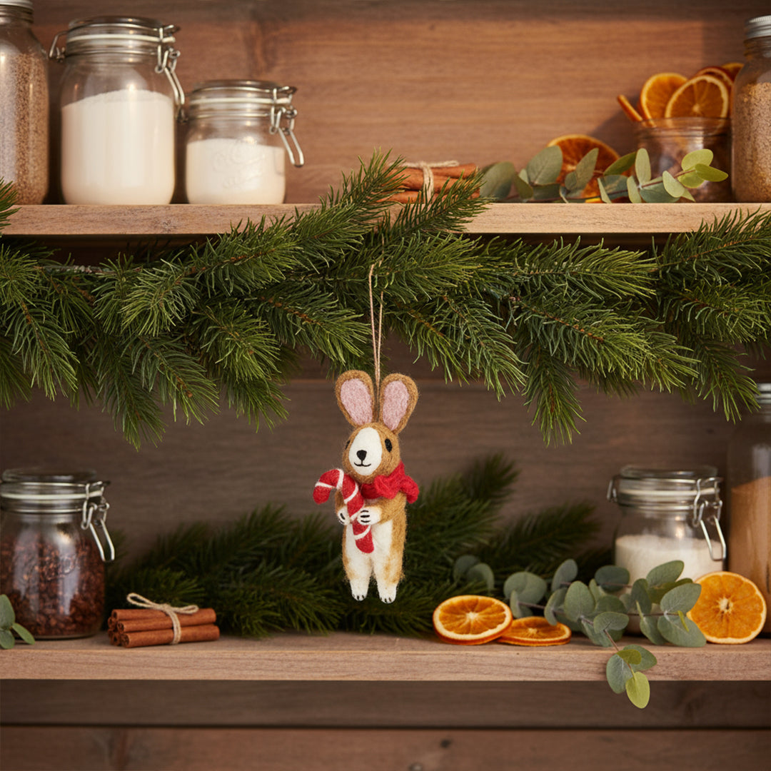 Handmade Felt Hanging Cinnamon the Rabbit Christmas Decoration