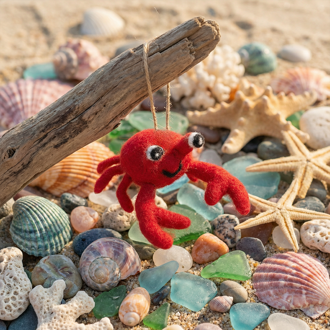 Handmade Felt Hanging Sebastian Crab Biodegradable Felt Decoration