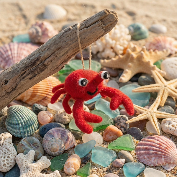 Handmade Felt Hanging Sebastian Crab Biodegradable Felt Decoration