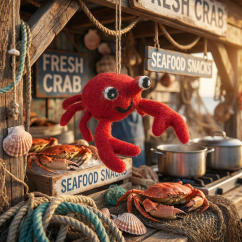 Handmade Felt Hanging Sebastian Crab Biodegradable Felt Decoration