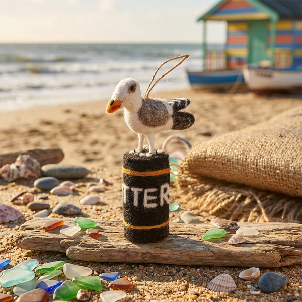 Handmade Felt Hangry Seagull Hanging Seaside British Decoration
