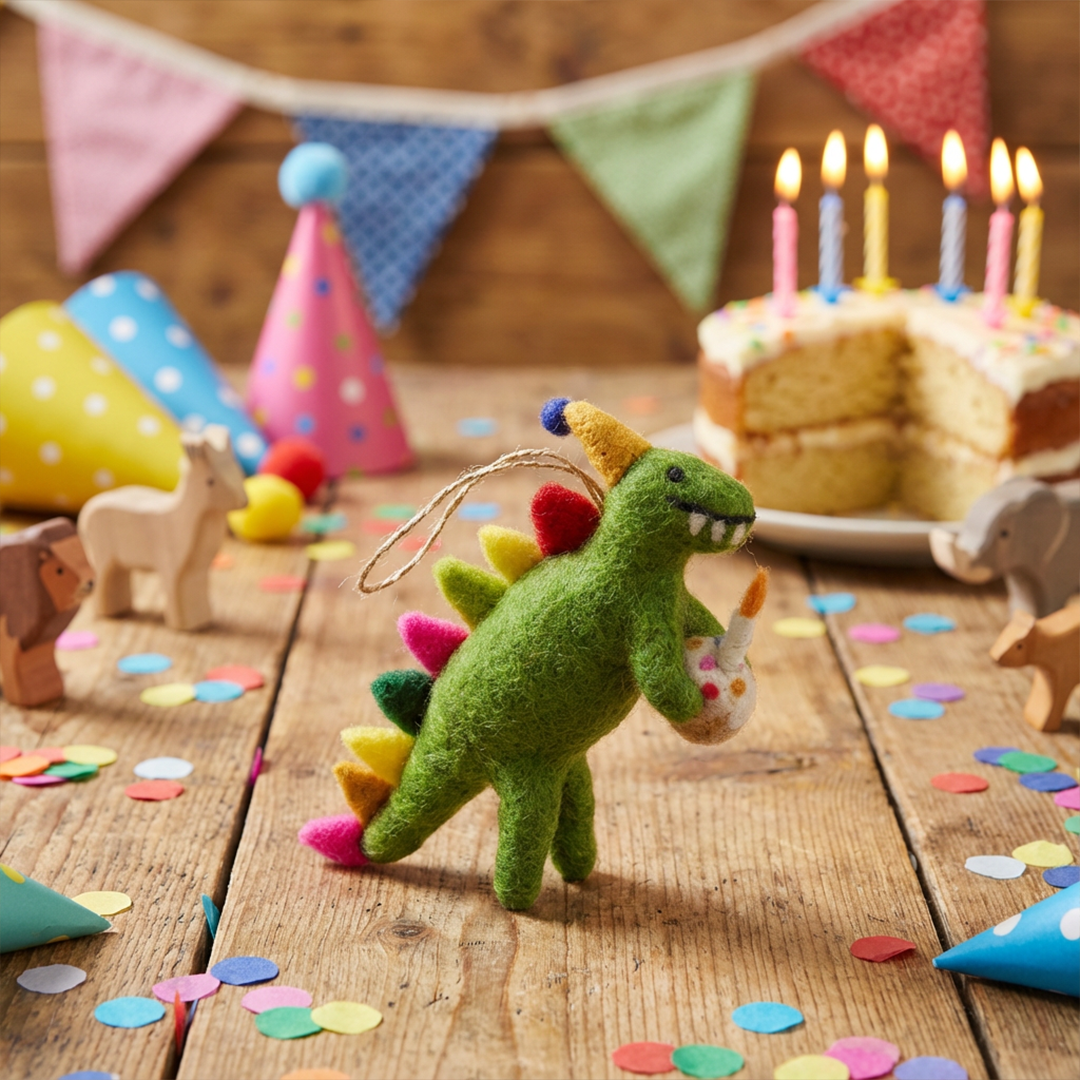 Handmade Felt Happy Birthday Dino Hanging Present Party Decoration
