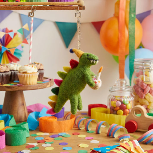 Handmade Felt Happy Birthday Dino Hanging Present Party Decoration