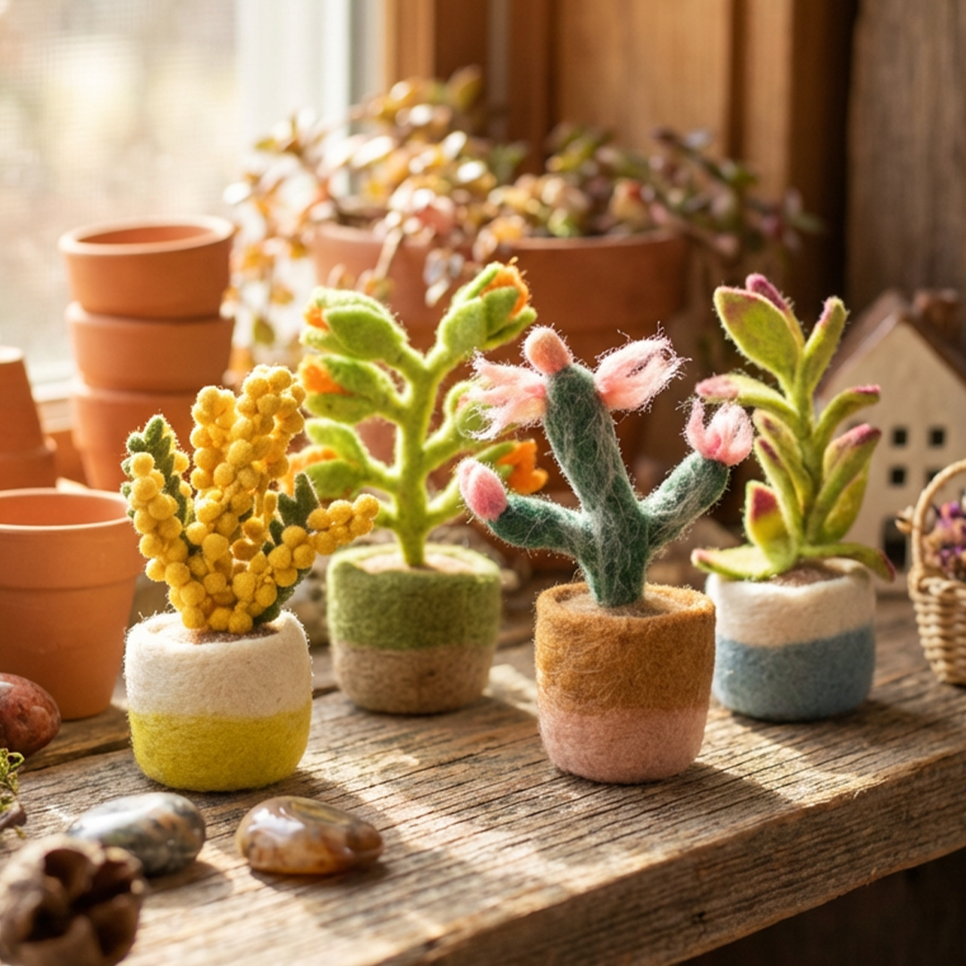 Handmade Felt Happy Houseplants Artificial Plant Cactus Decoration