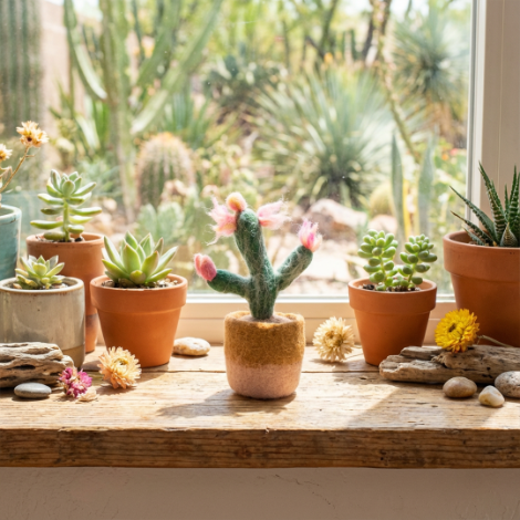 Handmade Felt Happy Houseplants Artificial Plant Cactus Decoration