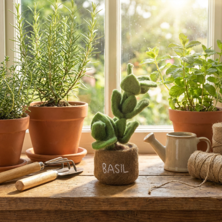 Handmade Felt Potted Herbs Standing Decoration