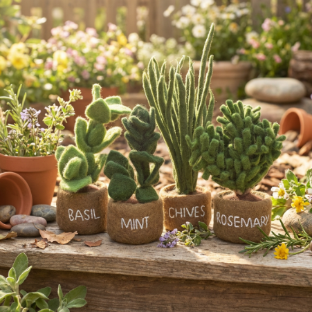 Handmade Felt Potted Herbs Standing Decoration