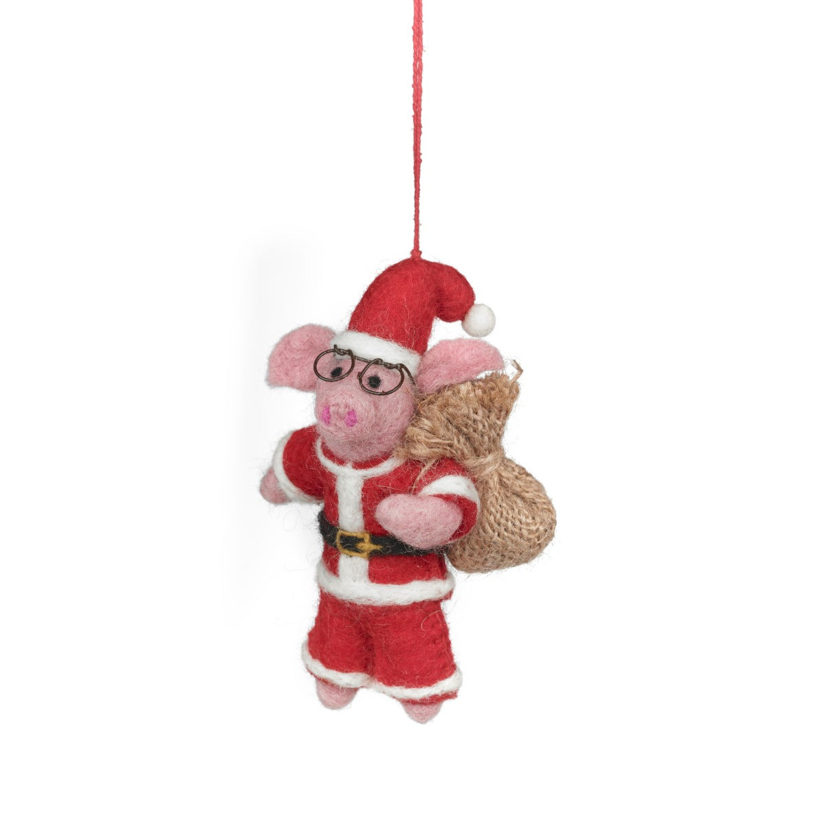 Handmade Felt Ho Ho Hog Christmas Pig Hanging Decoration