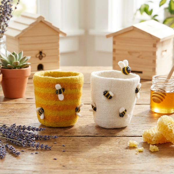 Handmade Felt Honey Bee Plant Pot Home Decoration