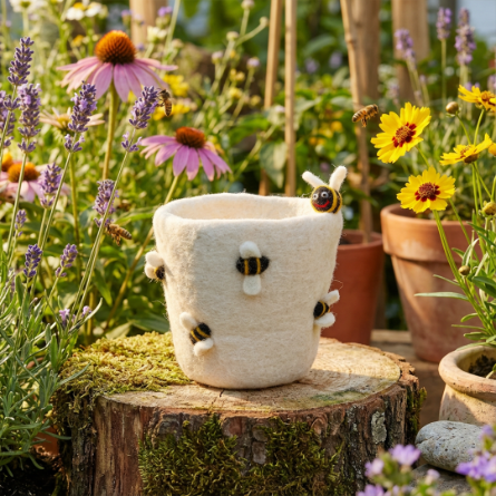 Handmade Felt Honey Bee Plant Pot Home Decoration