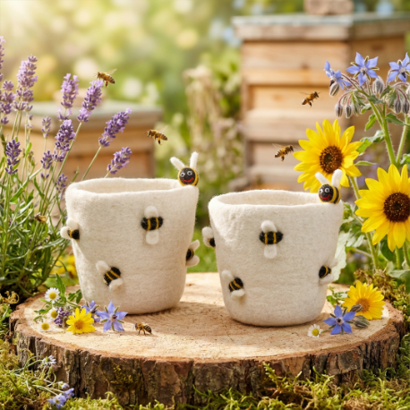 Handmade Felt Honey Bee Plant Pot Home Decoration