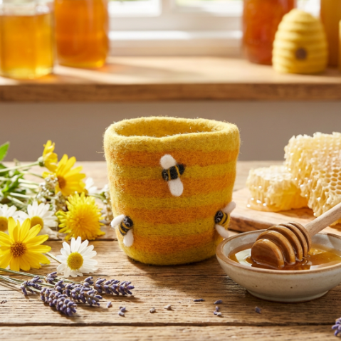 Handmade Felt Honey Bee Plant Pot Home Decoration