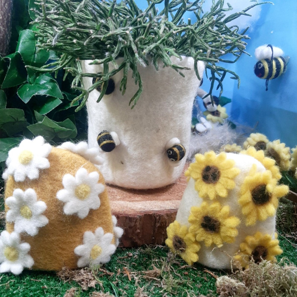 Handmade Felt Honey Bee Plant Pot Home Decoration