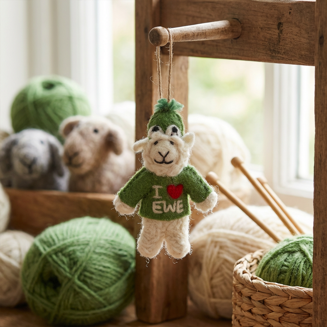 Handmade Felt I Love EWE Sheep Easter Hanging Decoration