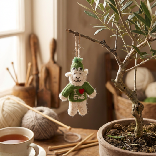 Handmade Felt I Love EWE Sheep Easter Hanging Decoration