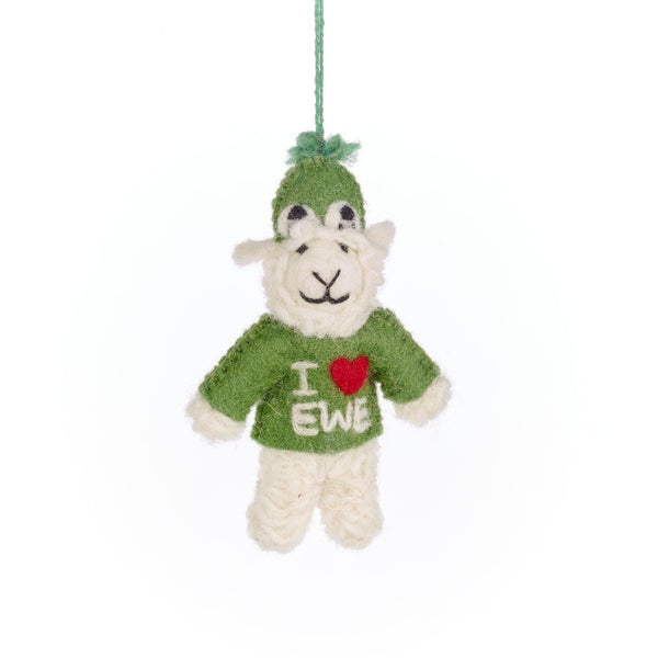 Handmade Felt I Love EWE Sheep Easter Hanging Decoration