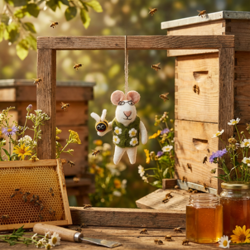 Handmade Felt Isaac the Mouse Hanging Bumblebee Decoration