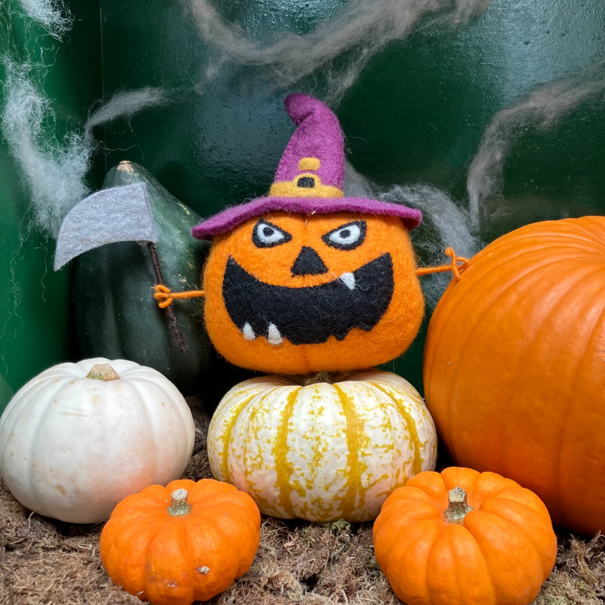 Handmade Felt Jack-o-Pumpkin Standing Halloween Decoration