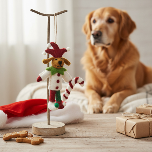 Handmade Felt Jingle Bells Jester Dog Hanging Decoration
