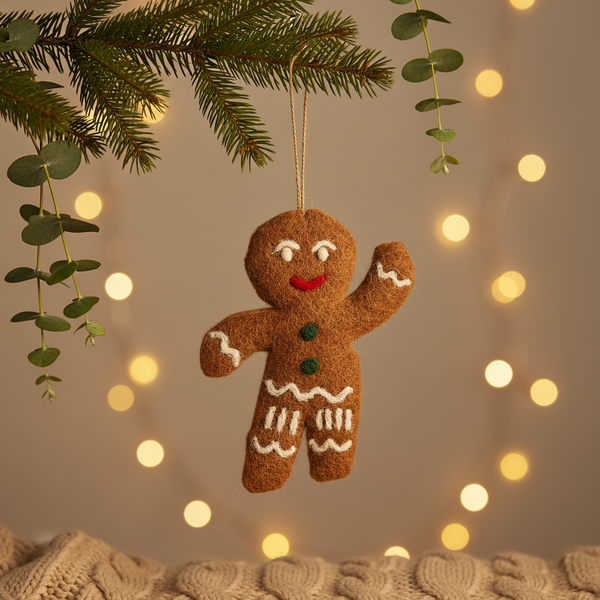 Handmade Felt Jolly Gingerbread Man Hanging Christmas Decoration
