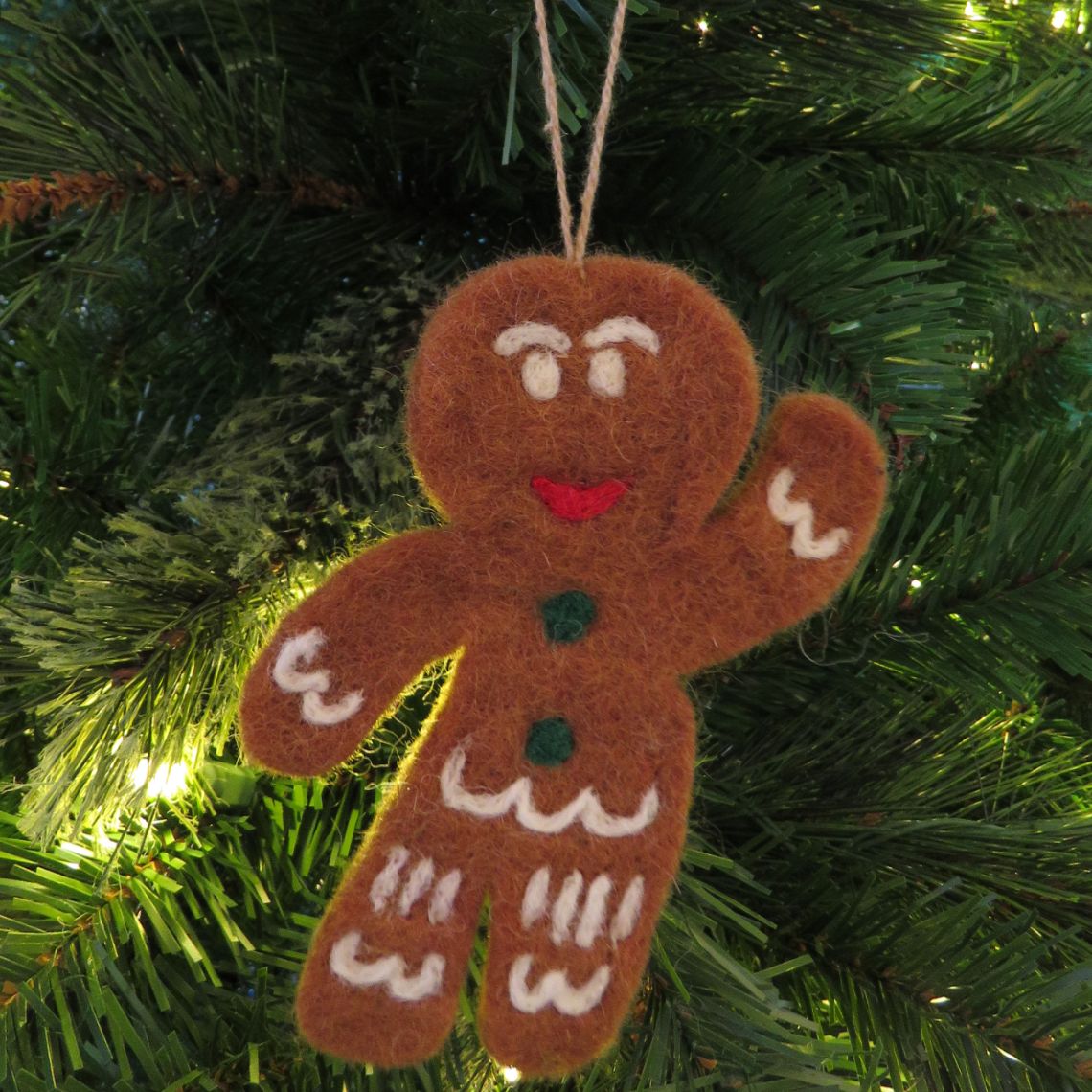 Handmade Felt Jolly Gingerbread Man Hanging Christmas Decoration