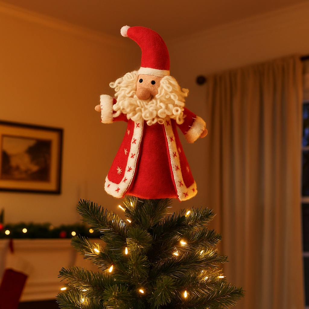 Handmade Felt Jolly Santa Christmas Tree Topper