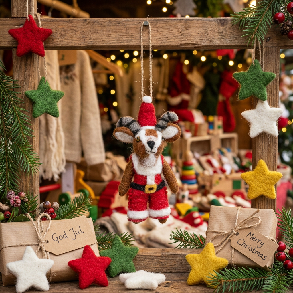 Handmade Felt Kit the Christmas Goat Hanging Decoration