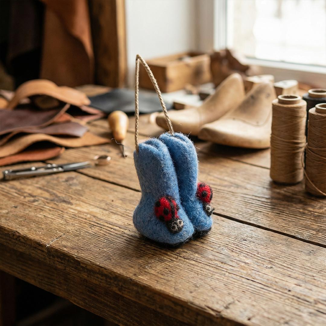 Handmade Felt Ladybird Wellington Boots Hanging Spring Decoration