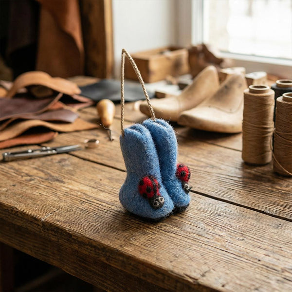 Handmade Felt Ladybird Wellington Boots Hanging Spring Decoration