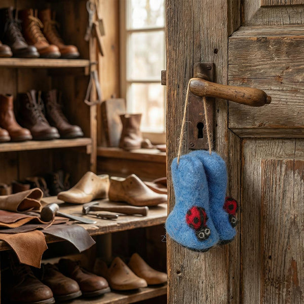 Handmade Felt Ladybird Wellington Boots Hanging Spring Decoration