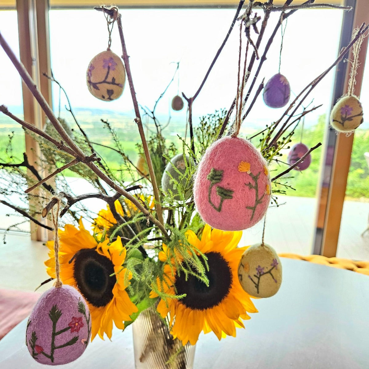 Handmade Felt Assorted Large Floral Easter Eggs Hanging Decorations