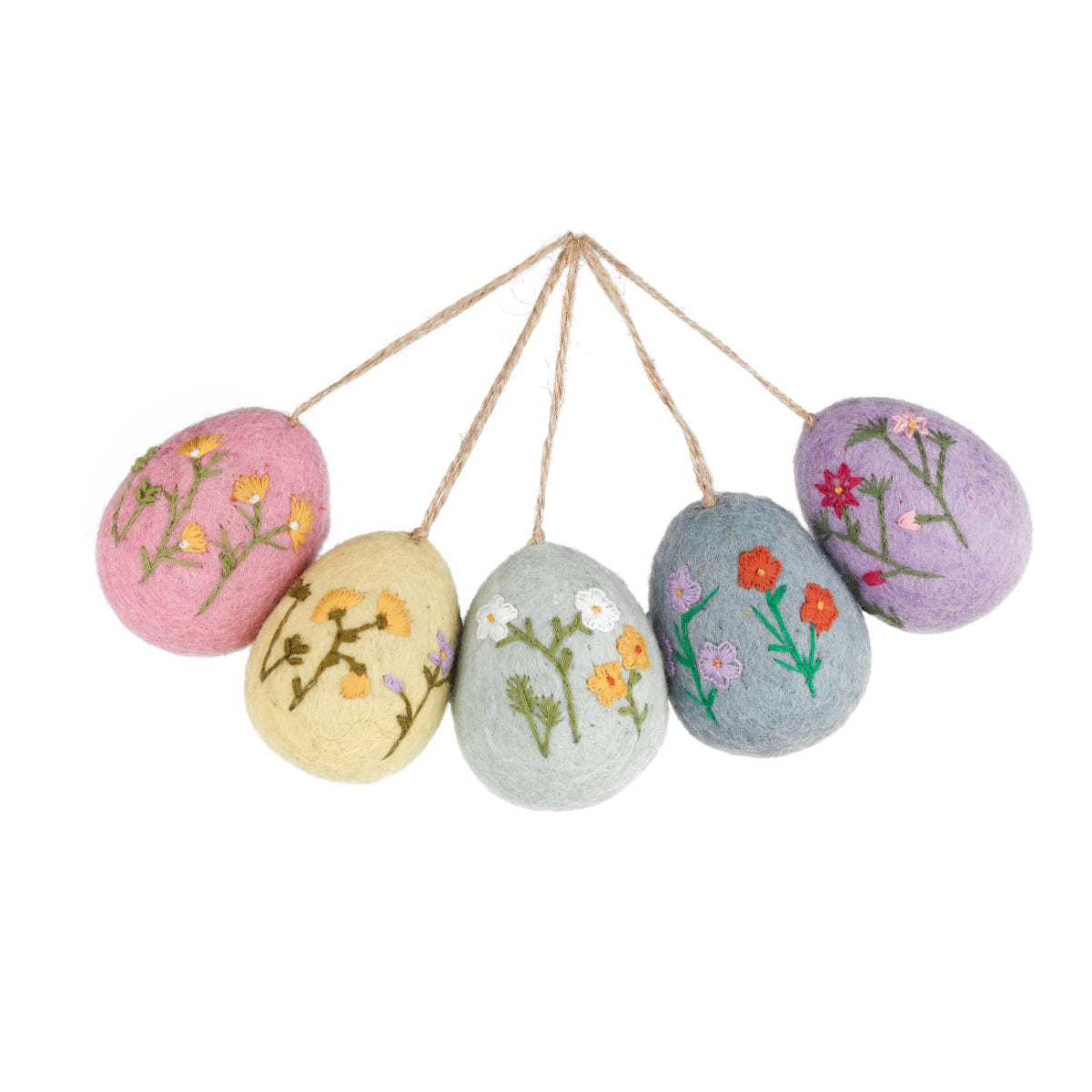 Handmade Felt Assorted Large Floral Easter Eggs Hanging Decorations