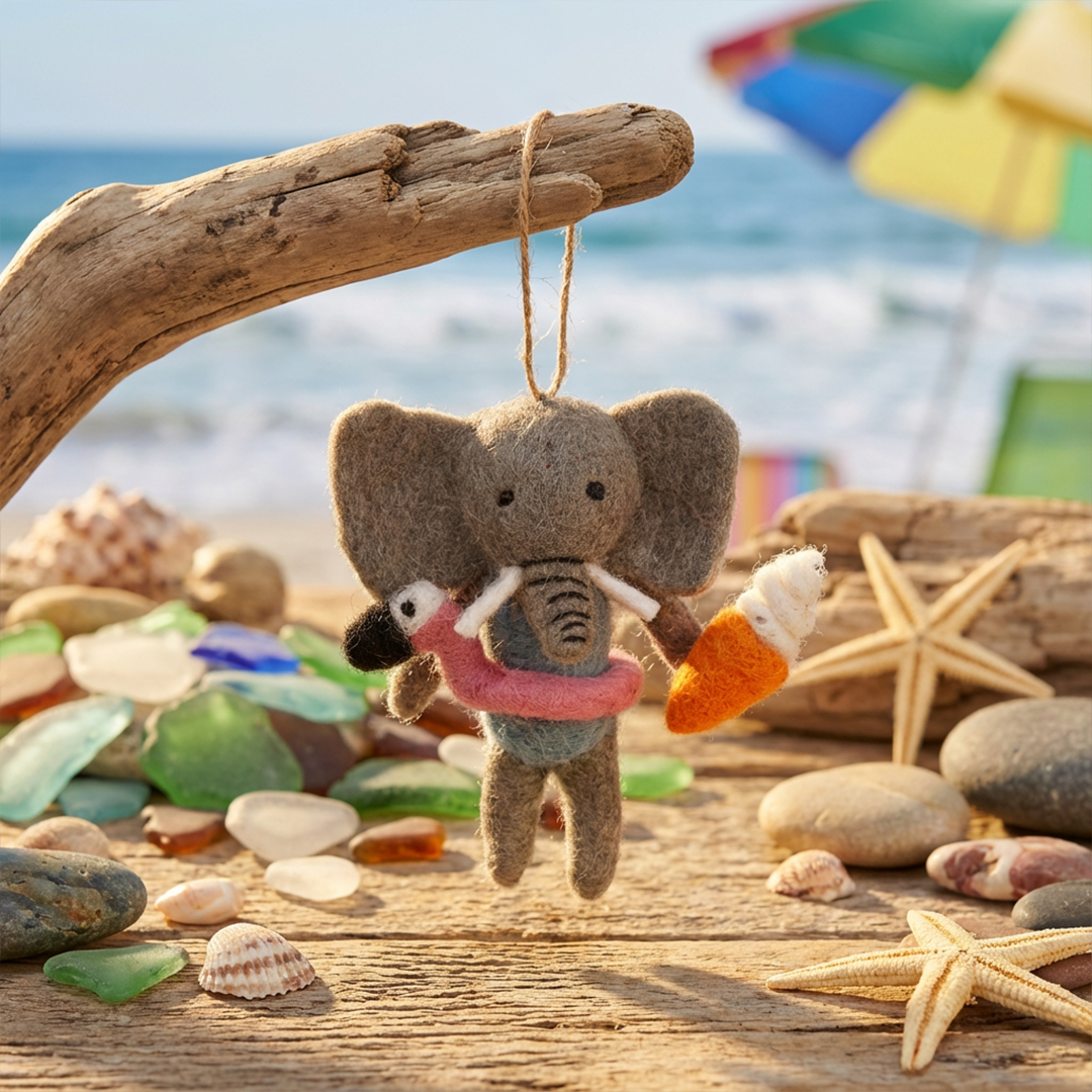 Handmade Felt Leila the Summer Elephant Sealife Hanging Decoration