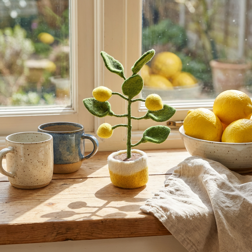 Handmade Felt Lemon Tree Standing  Plant