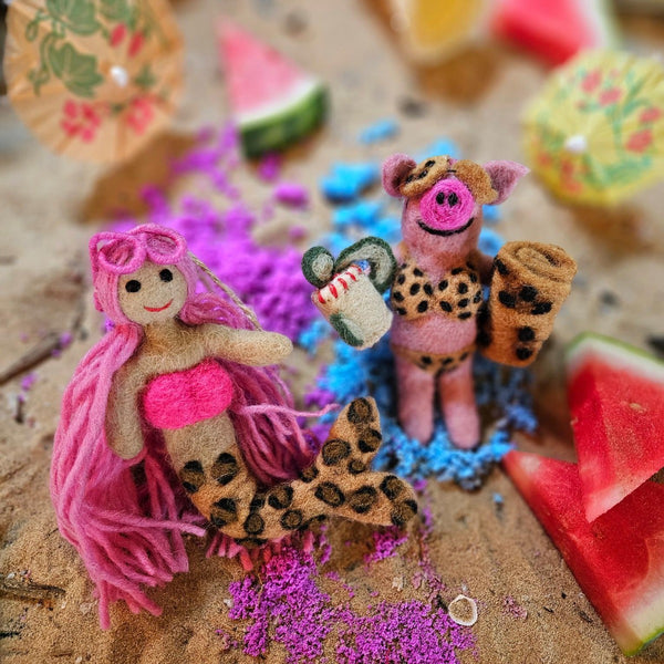Handmade Felt Misses Piggy Beach Pig Hanging Decoration