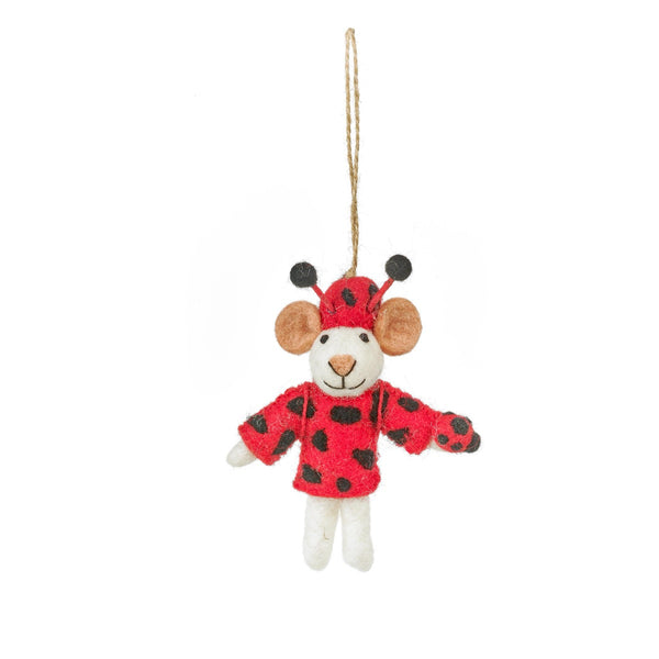 Handmade Felt Lizzie the Ladybird Mouse Spring Hanging Decoration