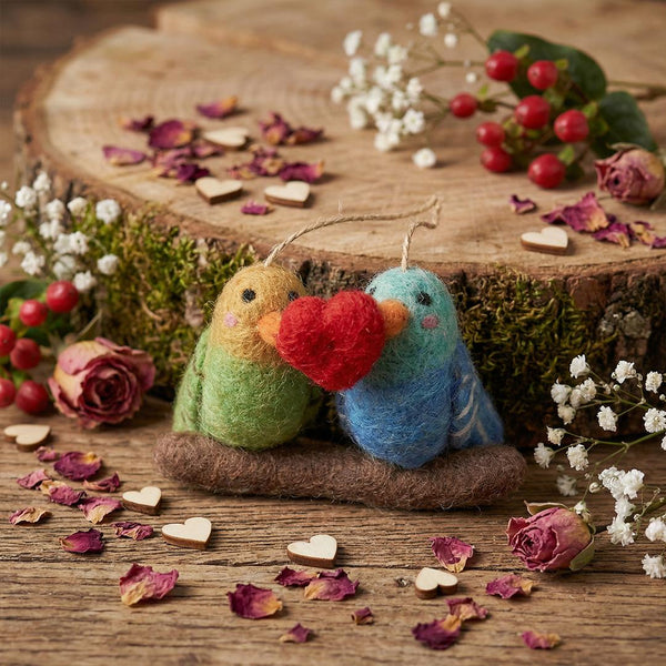 Handmade Felt Lovebirds Hanging Budgie Bird Valentines Decoration
