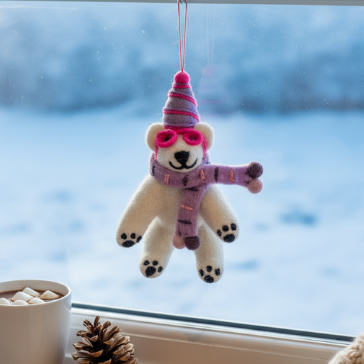 Handmade Felt Luna the Polar Bear Arctic Hanging Decoration
