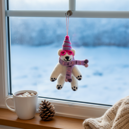 Handmade Felt Luna the Polar Bear Arctic Hanging Decoration
